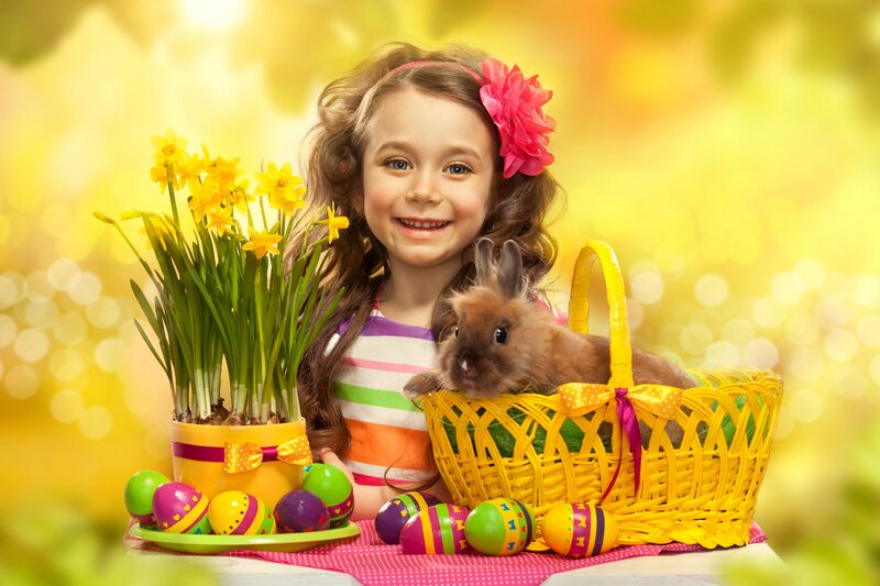 Girl with Bunny in Basket