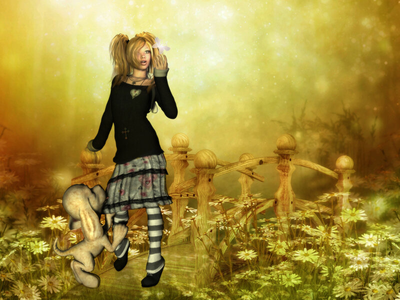 Girl with Bunny in Field