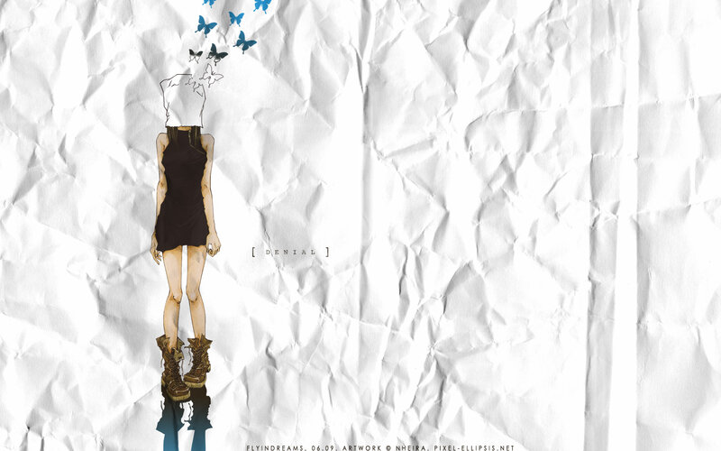 girl with butterflies and denial