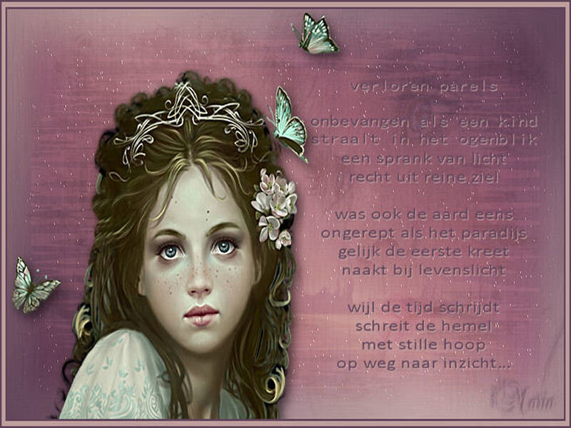 girl with butterflies and poem