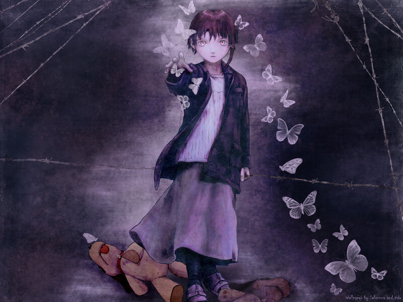 Girl with butterflies and teddy bear