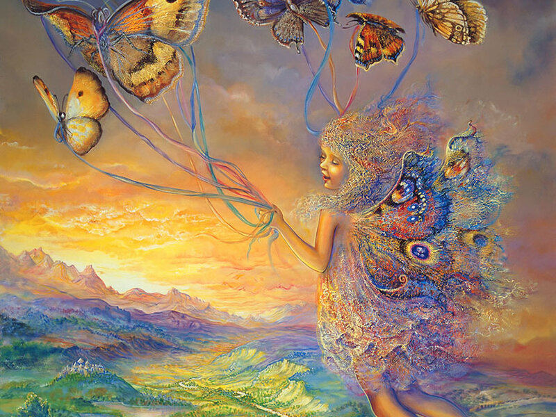 Girl with Butterflies at Sunset