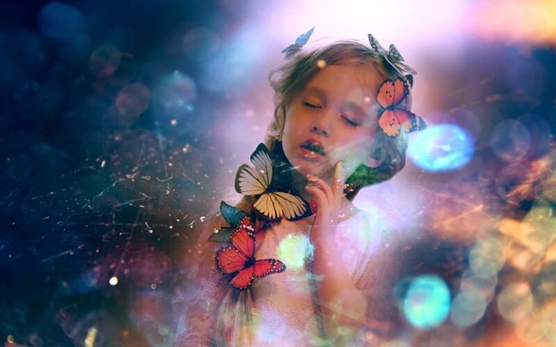 Girl with Butterflies — Blue