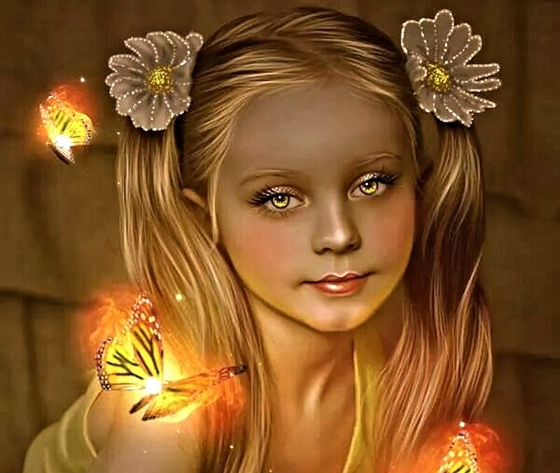Girl with Butterflies — Brown, Dreamy