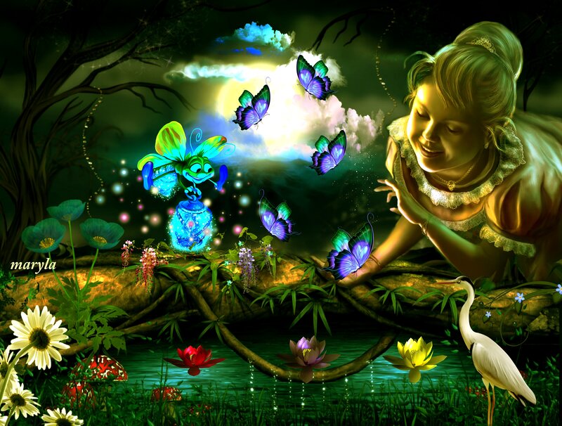 Girl with Butterflies — Green