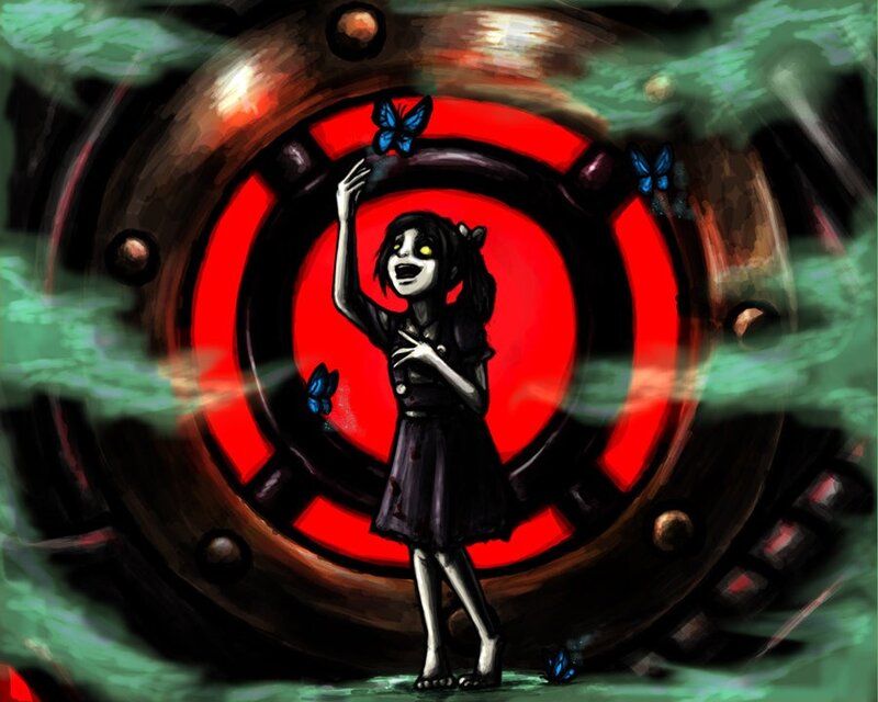 girl with butterflies in a red circle