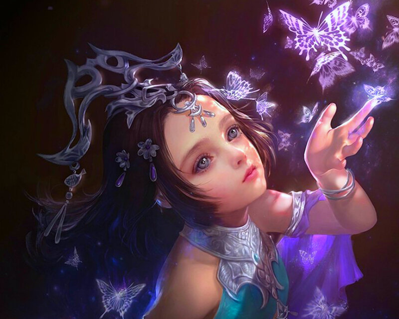 Girl with Butterflies — Purple, Magical