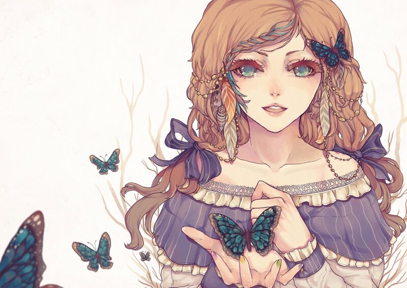 Girl with Butterflies — Purple