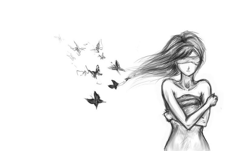 girl with butterflies sketch