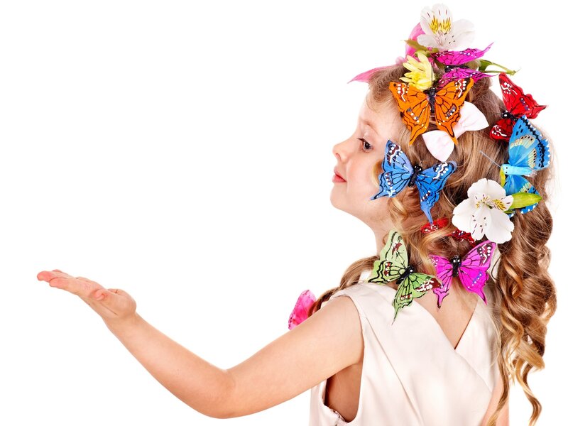 Girl with Butterflies — White, Playful