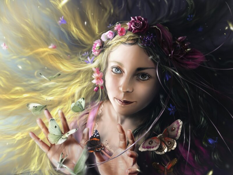 Girl with Butterflies — Yellow