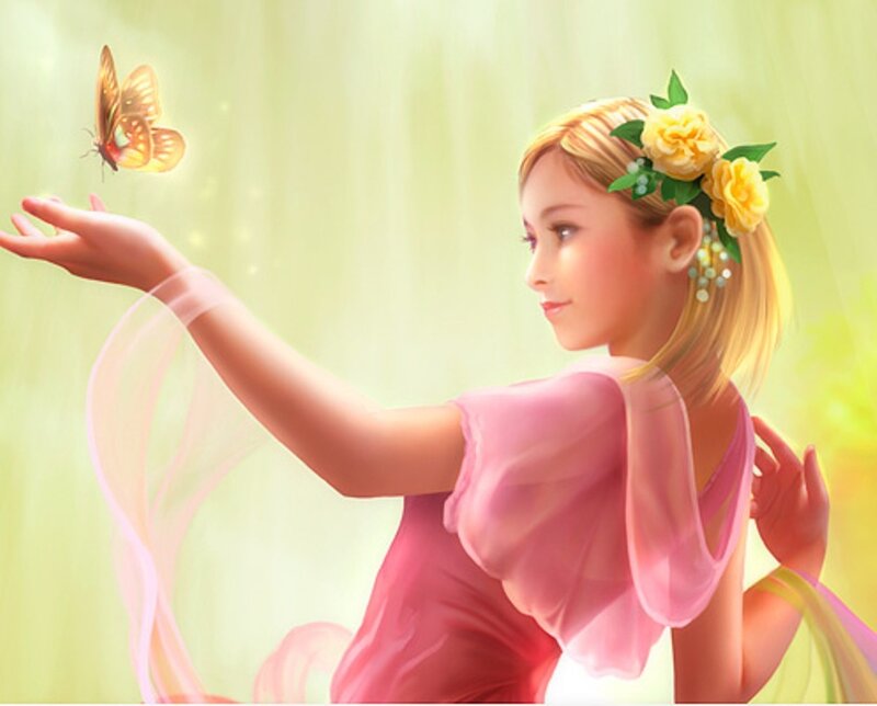 girl with butterfly and flowers