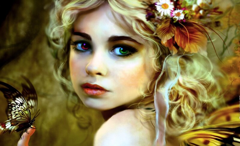 girl with butterfly and flowers