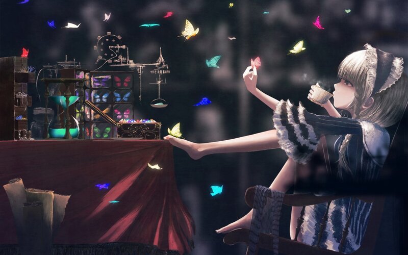 Girl with Butterfly — Black, Dreamy
