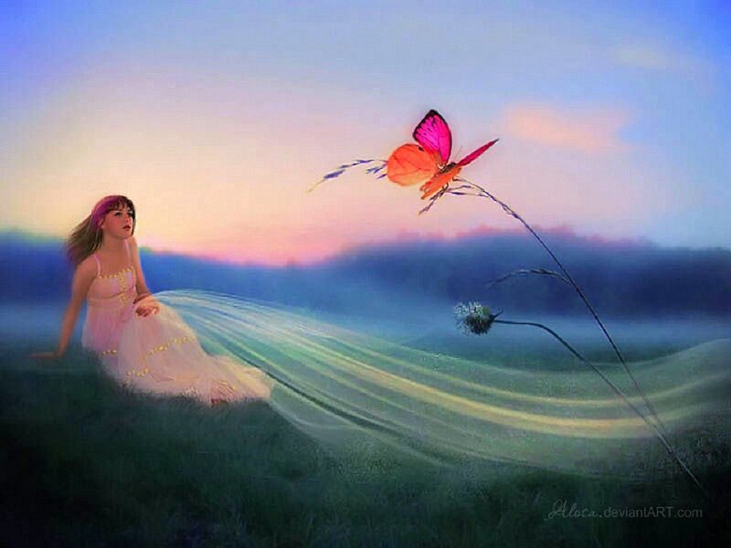 Girl with Butterfly — Blue, Serene