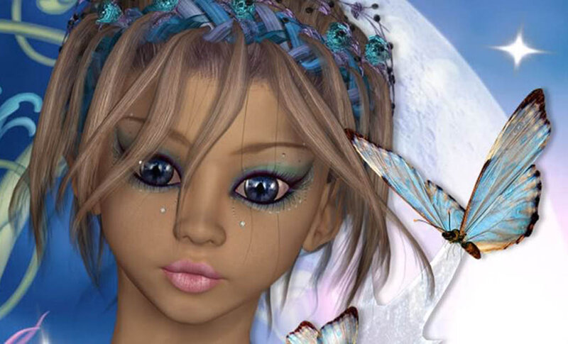 Girl with Butterfly — Blue