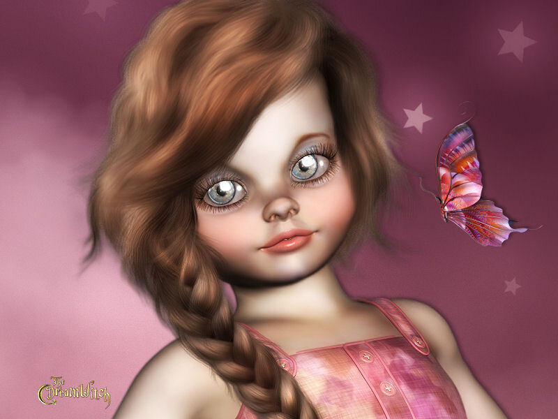 Girl with Butterfly — Pink, Dreamy