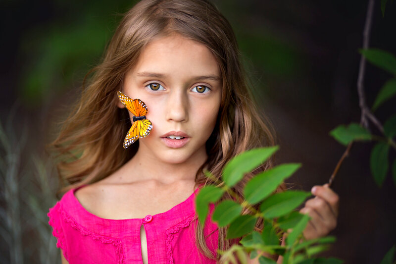 Girl with Butterfly — Pink, Serene