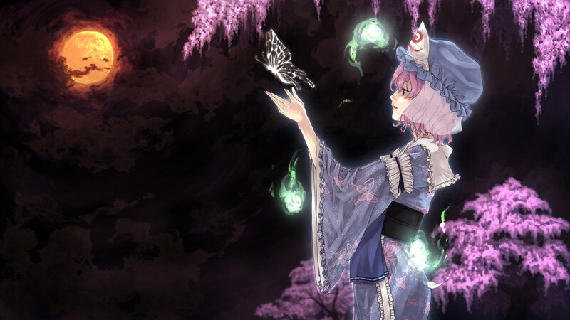 girl with butterfly under moonlight
