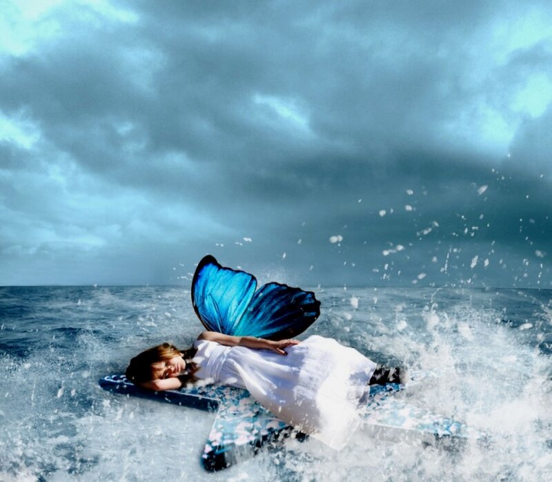 Girl with Butterfly Wings — Blue, Dramatic