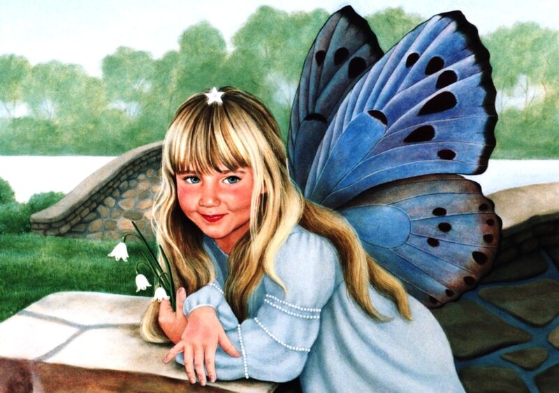 Girl with Butterfly Wings — Blue, Serene, Spring