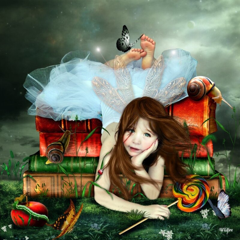Girl with Butterfly Wings — Green, Whimsical