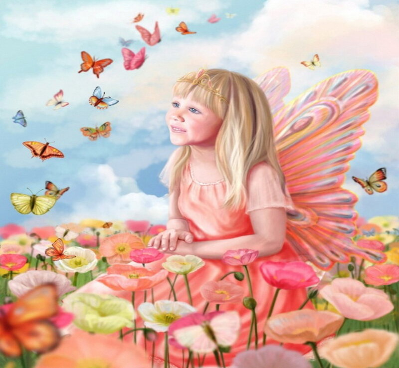 Girl with Butterfly Wings — Pink