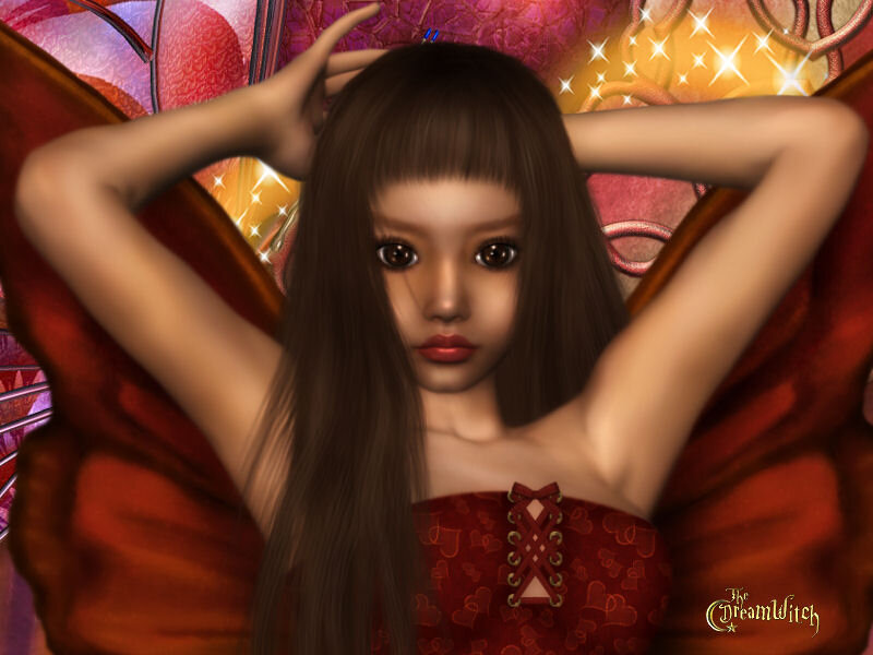 Girl with Butterfly Wings — Red, Dreamy