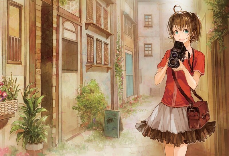 Girl with camera in alley
