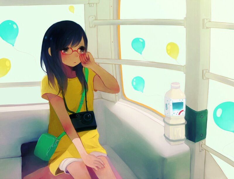 Girl with Camera on Bus