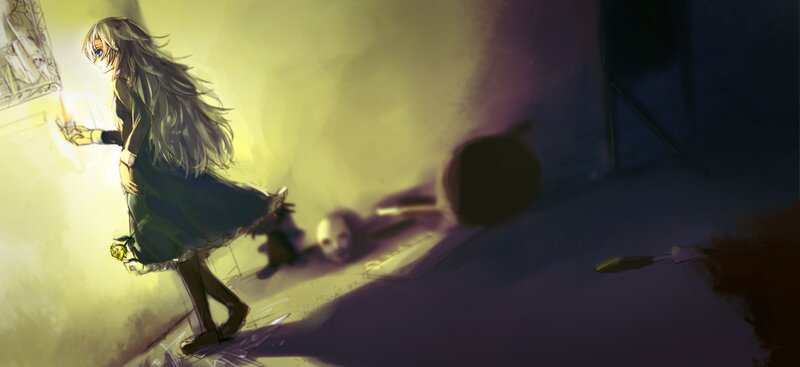 Girl with candle in dark room