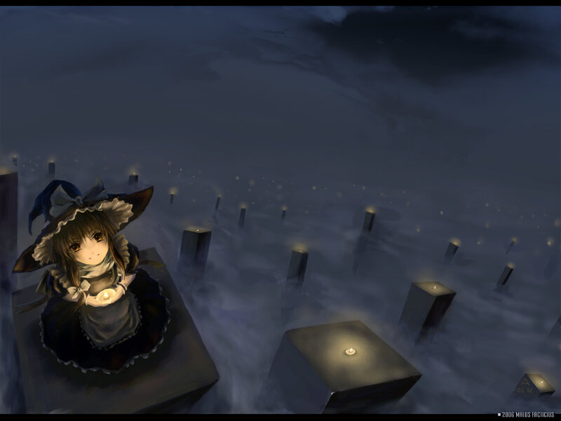 girl with candle in fog