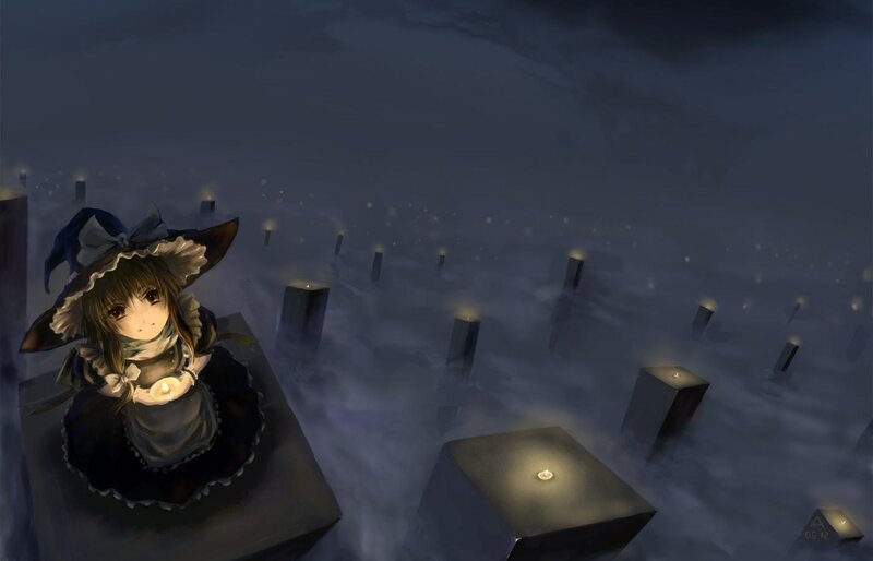 girl with candle in fog