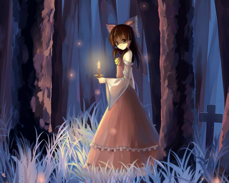 Girl with Candle in Forest — Blue
