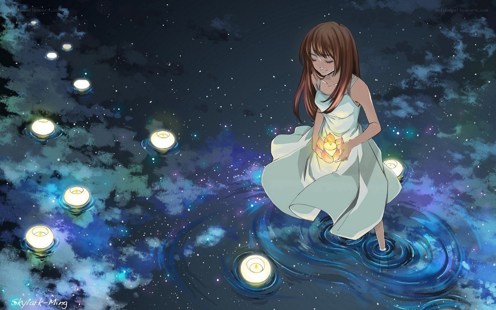 Girl with candles in water