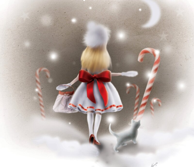 Girl with Candy Canes — White