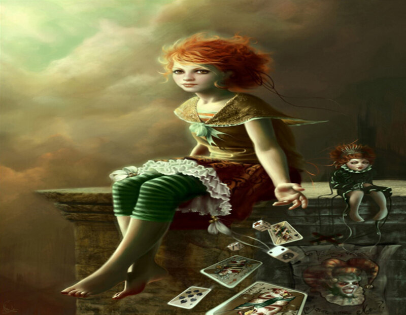 Girl with cards and doll