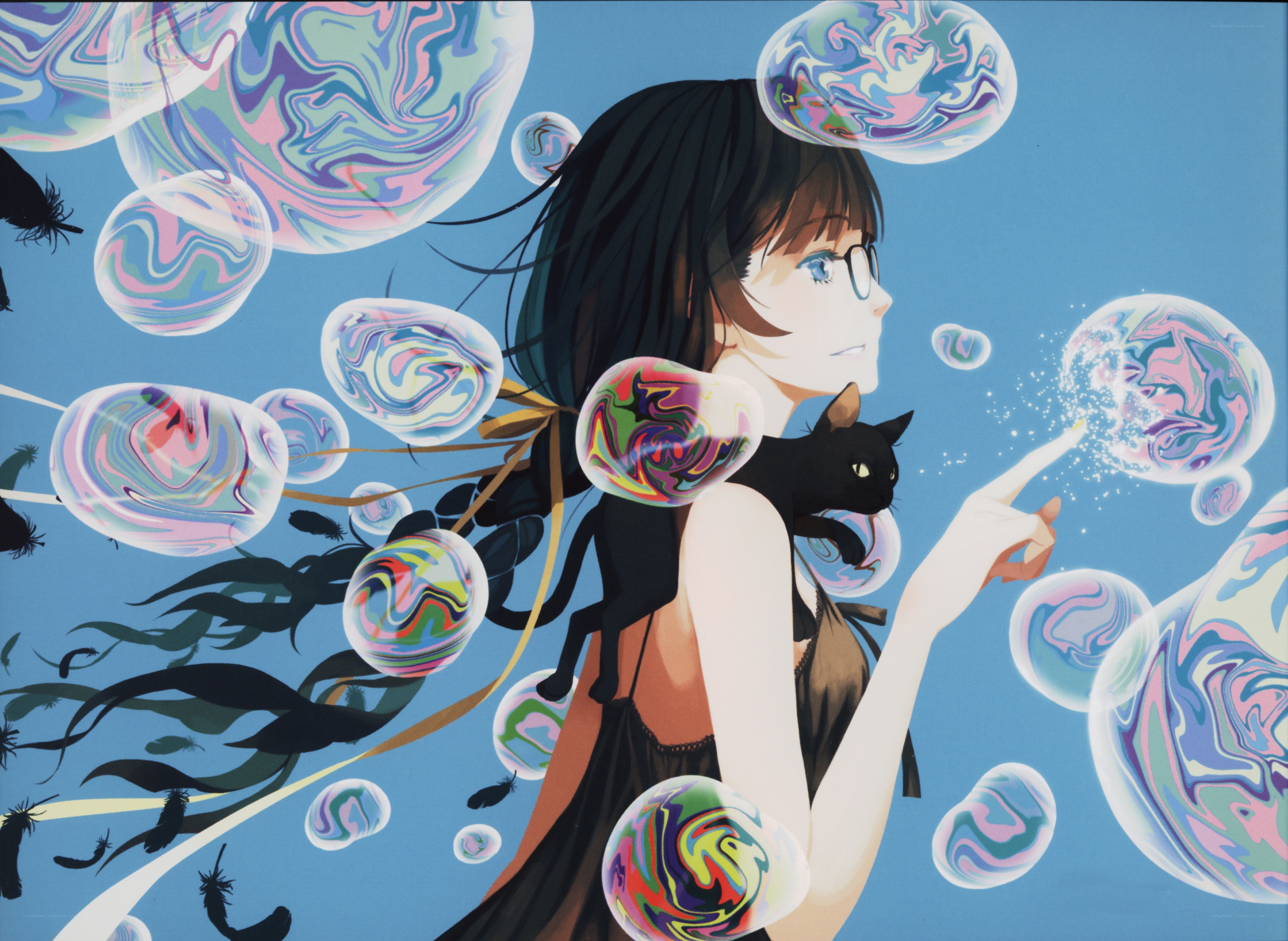 girl with cat and bubbles