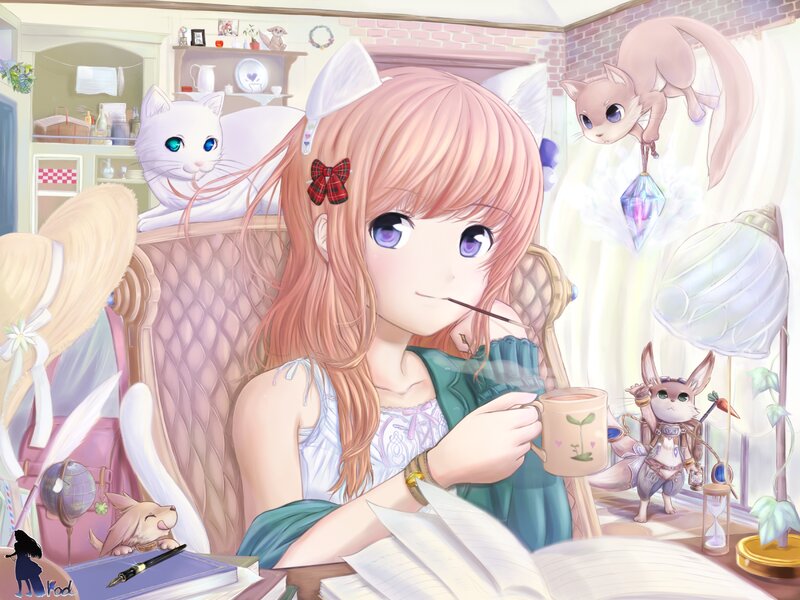 Girl with Cat and Creatures