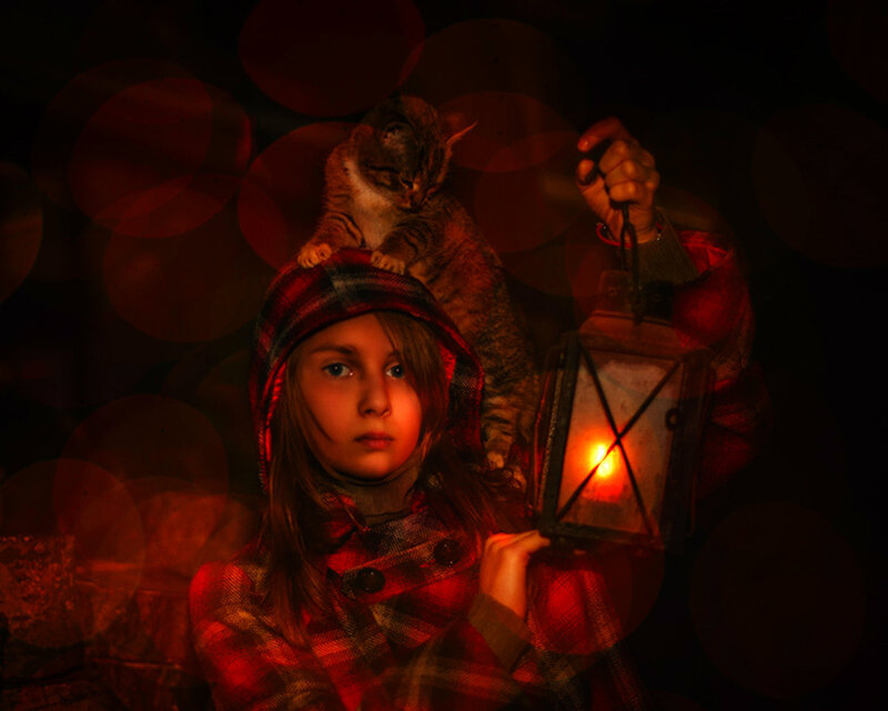 Girl with Cat and Lantern