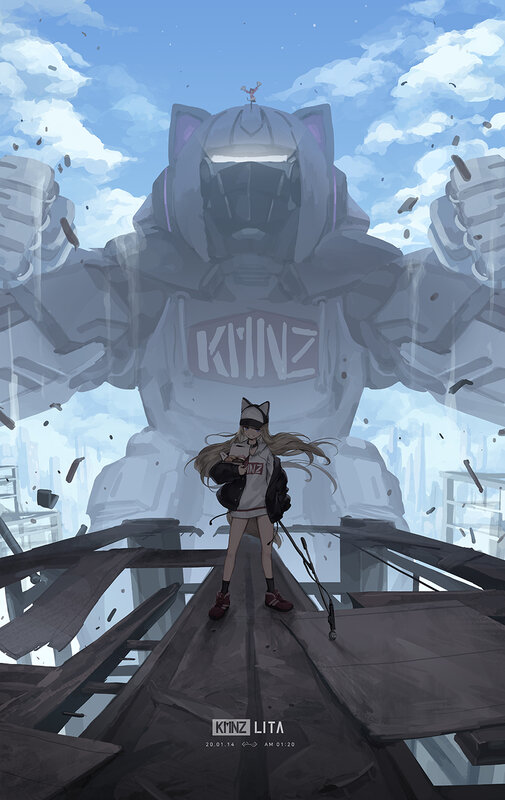 Girl with Cat Ears — Blue, Dramatic, Morning