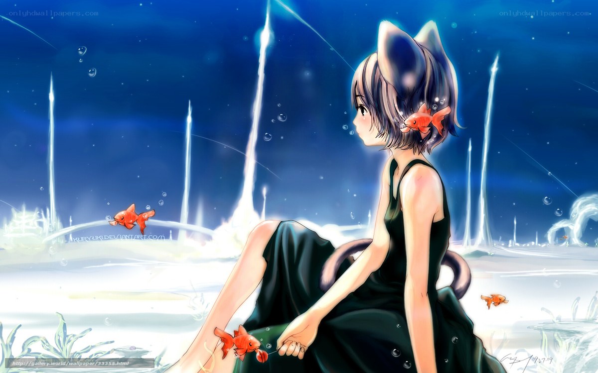 girl with cat ears underwater