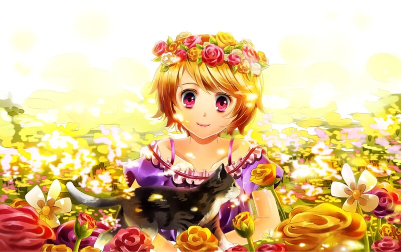 Girl with Cat in Field