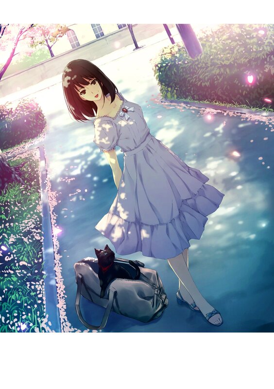 Girl with cat in garden