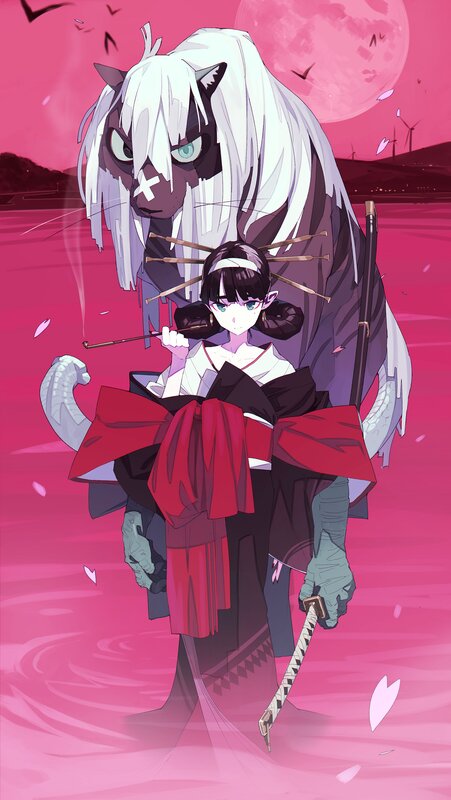Girl with Cat-like Creature — Pink