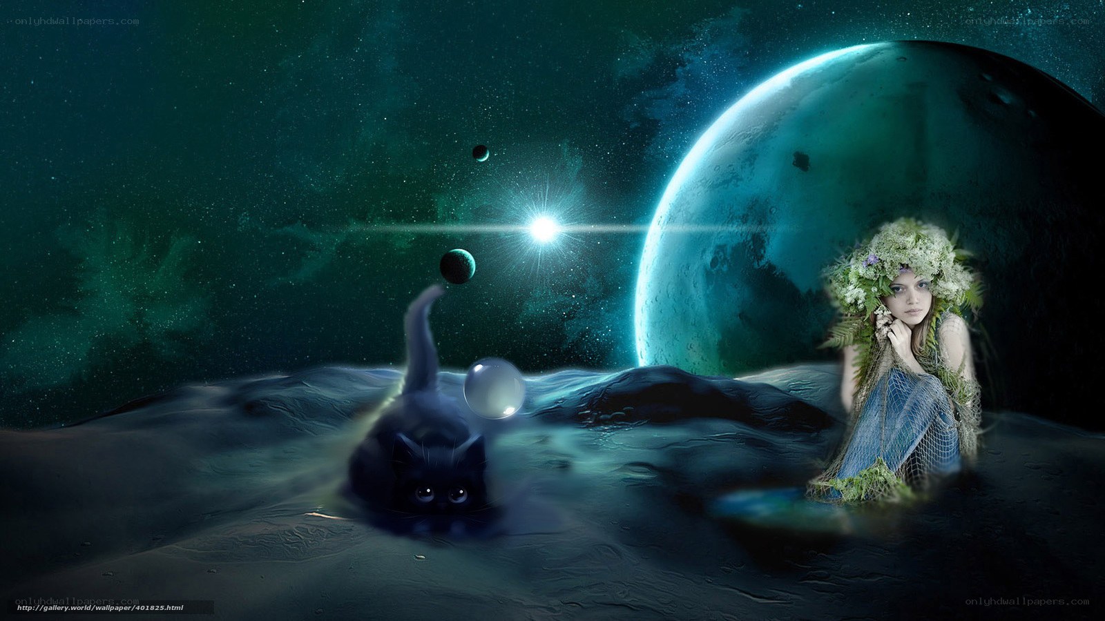 girl with cat on alien planet