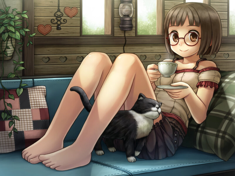 Girl with Cat on Couch