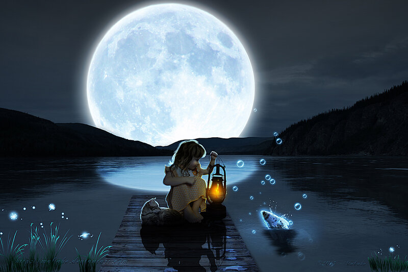 Girl with Cat on Dock