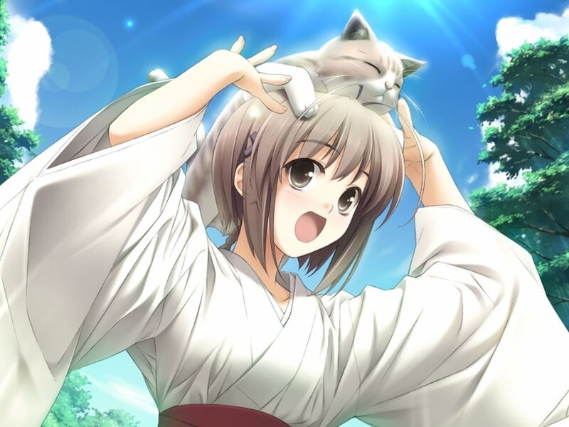 Girl with Cat on Head — White