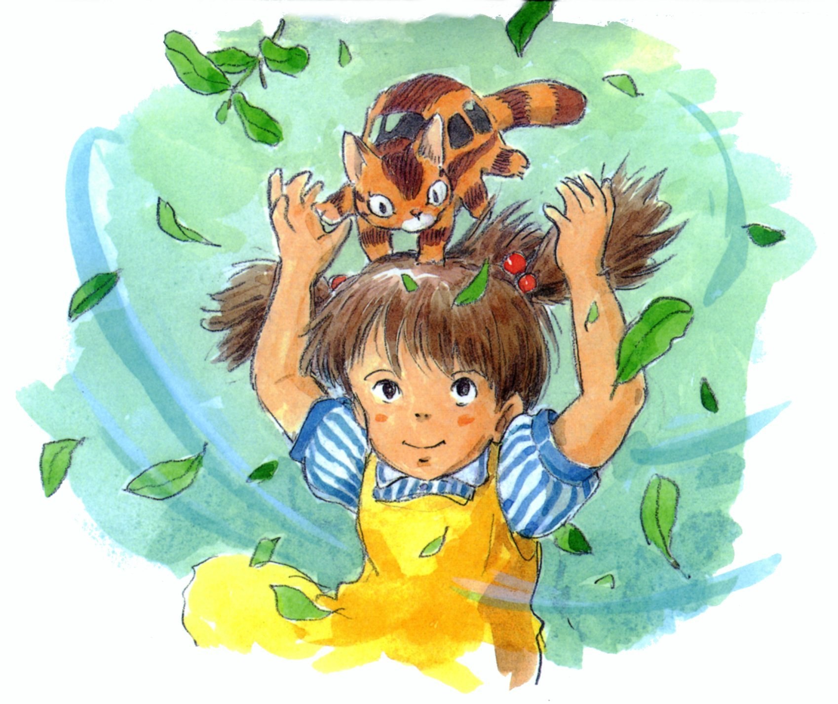 girl with cat on head